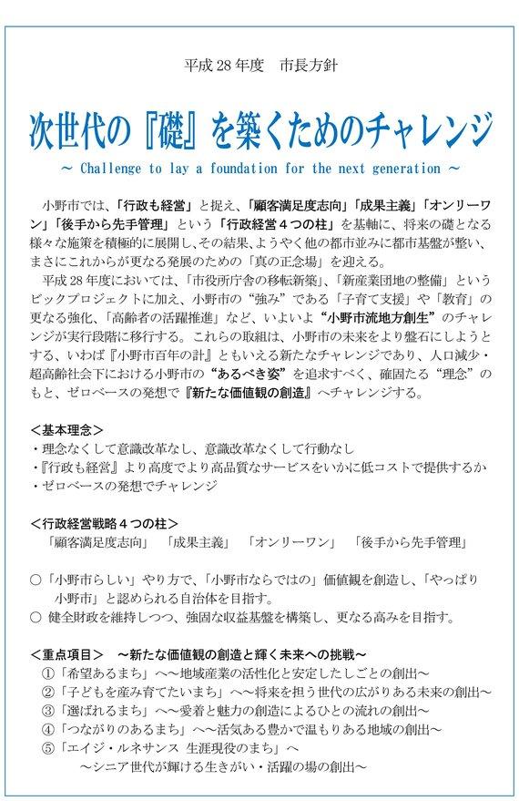 平成28年度の市長方針について書かれた画像