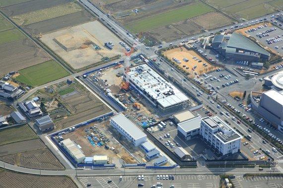 市役所新庁舎が立地しているきらら通り周辺を上空から撮影した写真