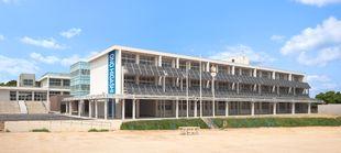 太陽光パネルが設置された小野東小学校の全景の写真