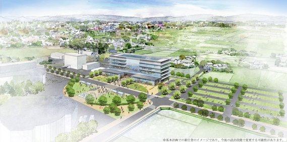 上空から見た小野市役所新庁舎周辺の完成イメージ
