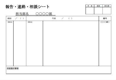 前回と今回の内容の詳細を書く欄や備考欄が設けられた報告・連絡・相談シートの画像