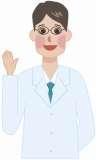 片手を上げている白衣のドクターのイラスト