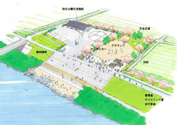 加古川付近に各種運動施設が建設されている整備後イメージのイラスト