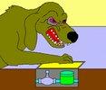 メーター付近に、怖い表情をした犬がいる様子のイラスト