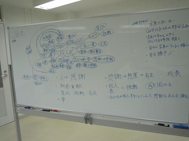 成人式のテーマや目標のアイデアなどが書かれたホワイトボードの写真