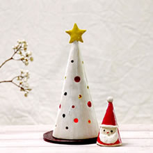 陶芸作品クリスマスツリーとサンタ
