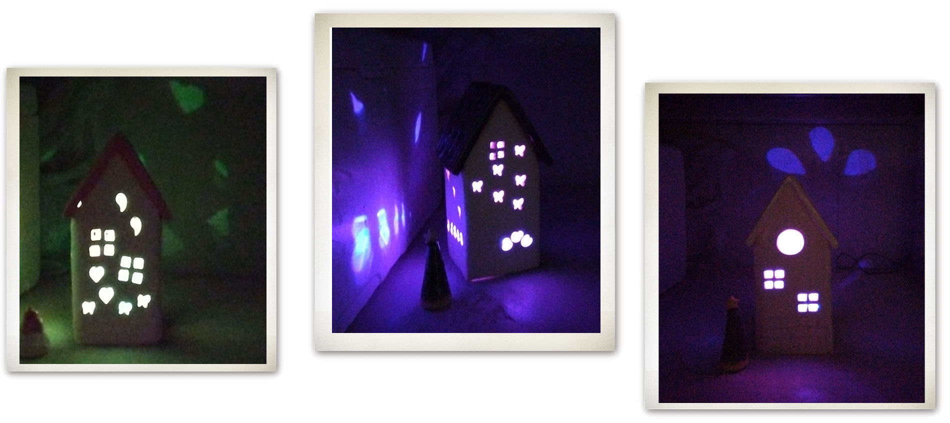 お家型ランプシェードライトをつけたところ