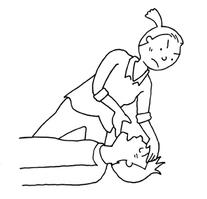 仰向けで倒れている傷病者に気道確保しているイラスト