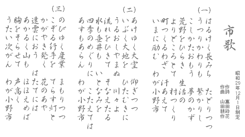 市歌の歌詞が記載されている画像