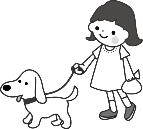 犬を散歩する女の子のイラスト