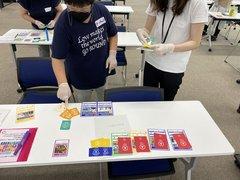 SDGsカードゲームのカードが机に並べられている様子の写真