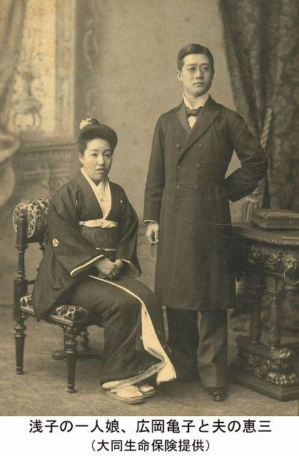 広岡恵三と亀子の肖像写真(大同生命保険提供)