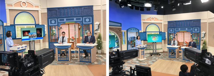 サンテレビのスタジオで市長が番組に出演している場面の写真