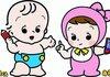 青いパンツをはいた赤ちゃんと、ピンク色の服を着た赤ちゃんのイラスト