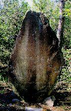 黒と茶のマーブル模様の自然石を使った大日塔碑の写真
