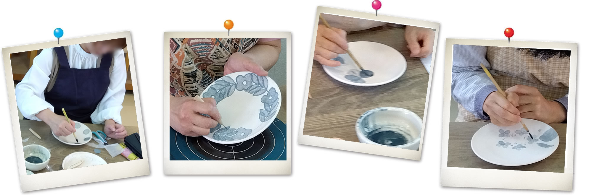 お皿に和紙染めをする様子
