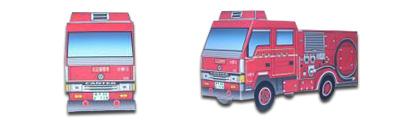 赤い車体で他の消防車より少し小さめな消防ポンプ車のペーパークラフトの完成写真