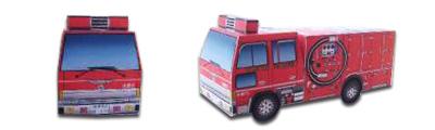 化学消防ポンプ車によく似た赤い車体の旧水槽付消防ポンプ自動車のペーパークラフトの完成写真